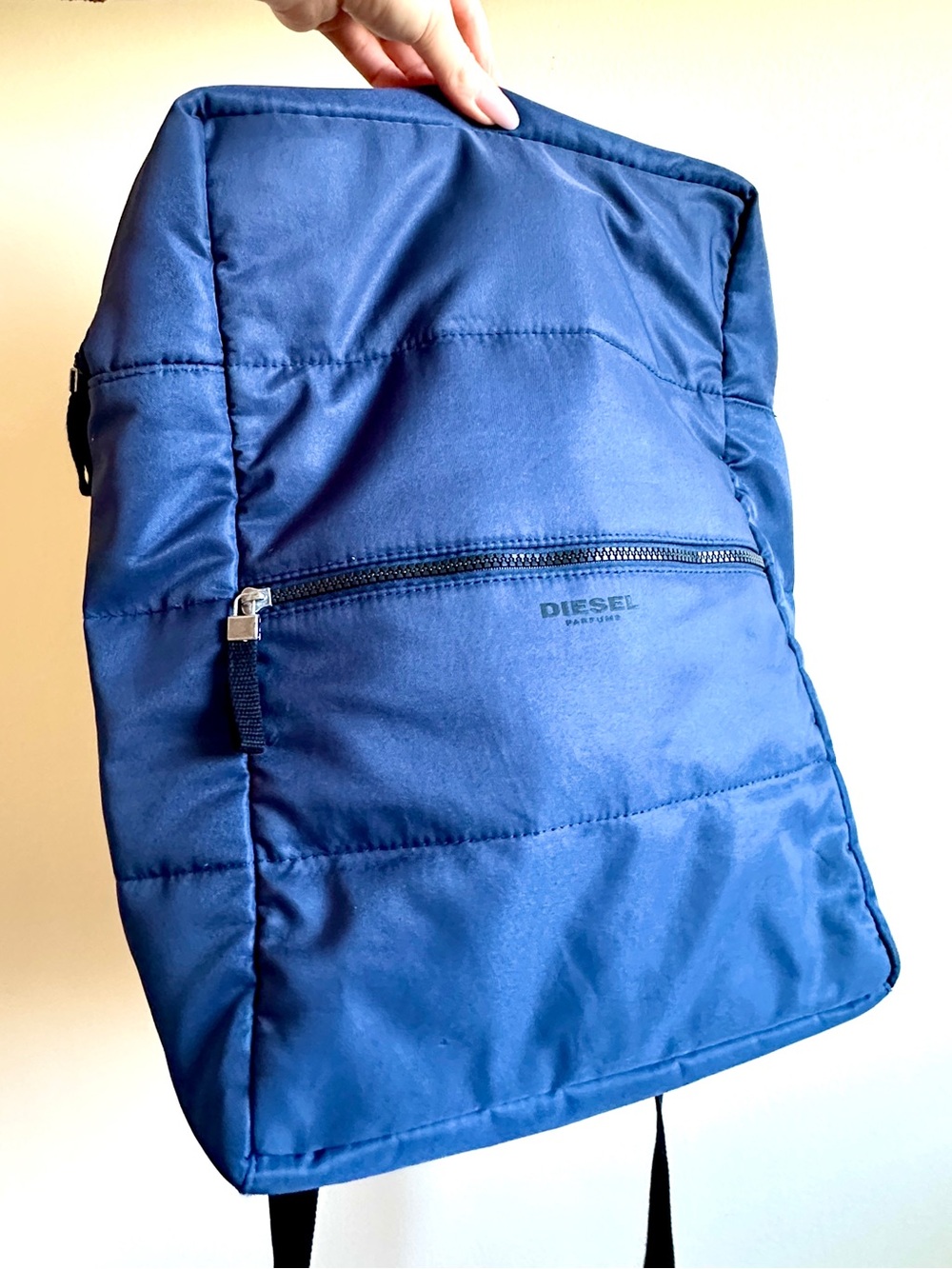 Diesel Blue Quilted Puffer Backpack with Front Zip